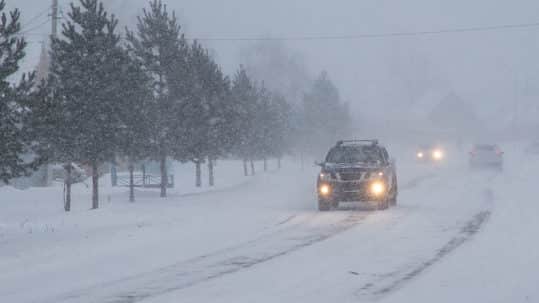 Road driving on very icy roads in the winter
