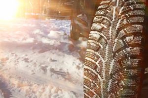 Ohio Salt Brine image shows vehicle wheels on snowy ground